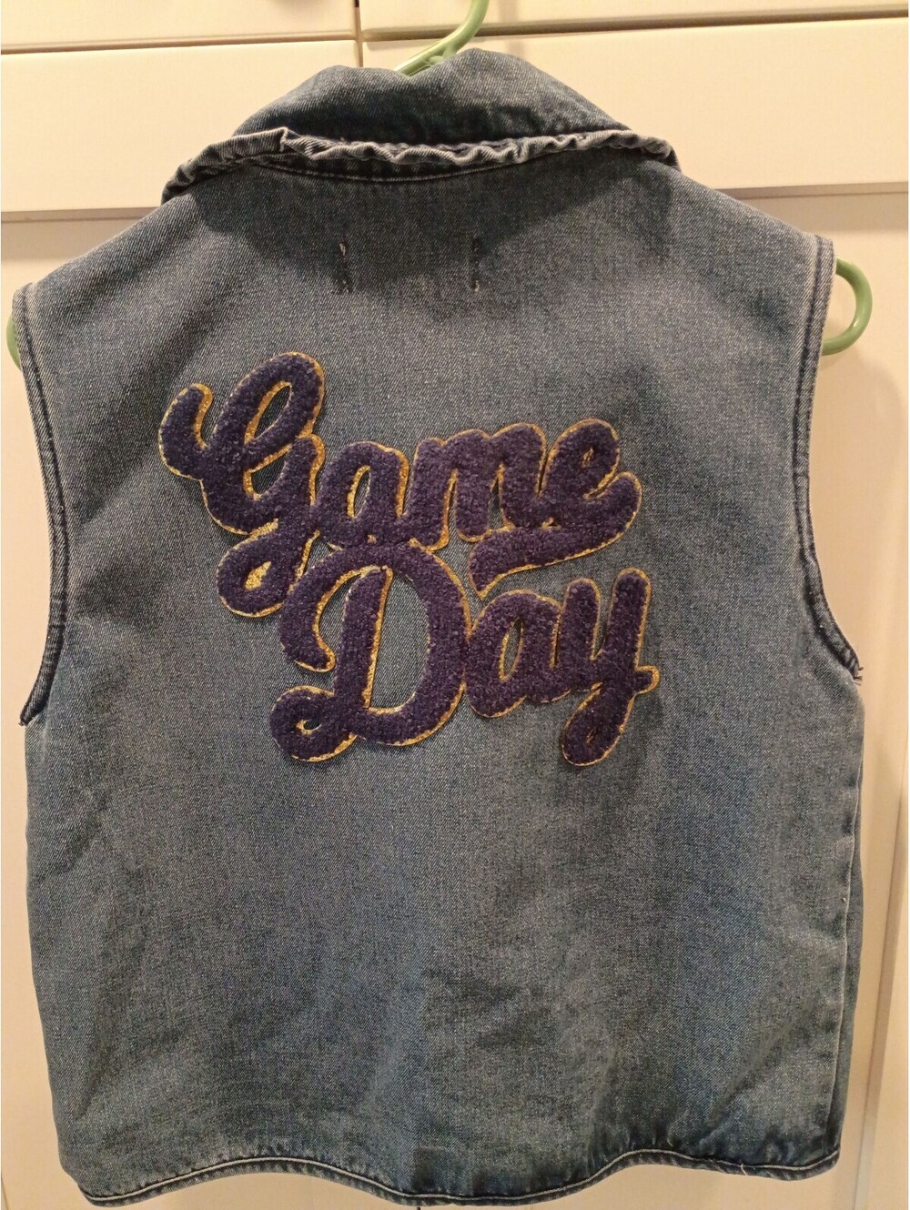 Vintage Denim Sleeveless Vest with Game Day Patch